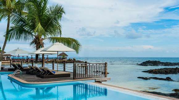 Fishermans Cove, Mahe, Seychelles, Swimming Pool by sea