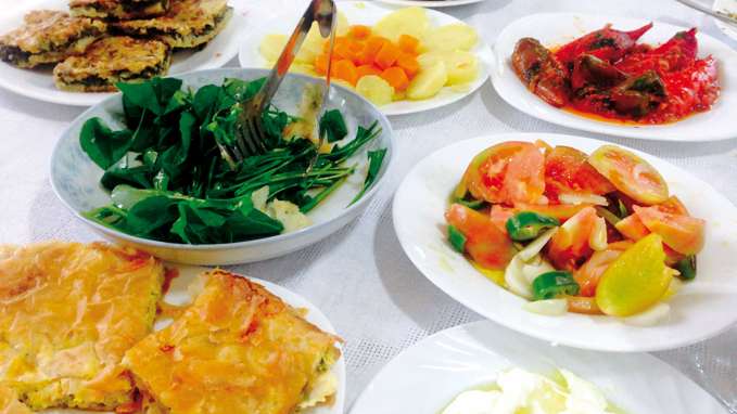 Table with plates of food