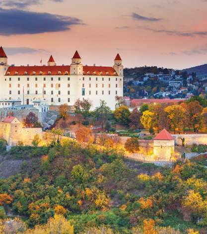 Bratislava Castle over Danube River at Sunset Bratislava, Slovakia