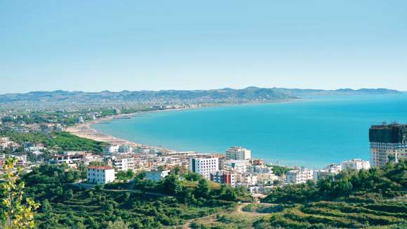 Aerial View to Turquoise Waters of Adriatic Sea Close To Durres, Albania