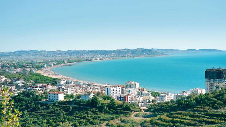 Aerial View to Turquoise Waters of Adriatic Sea Close To Durres, Albania