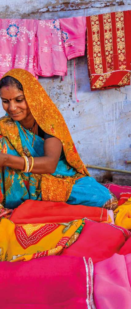 Woman selling fabrics, Rajasthan, Northern India