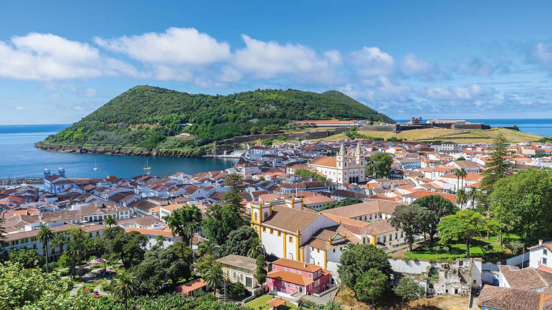 Angra Do Heroismo From Alto Da Memoria Terceira, Azores, Portugal