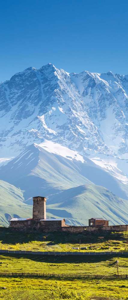 View Of The Ushguli Village At The Foot Of Mt Shkhara, Georgia