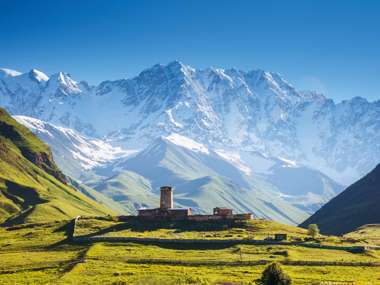 View Of The Ushguli Village At The Foot Of Mt Shkhara, Georgia