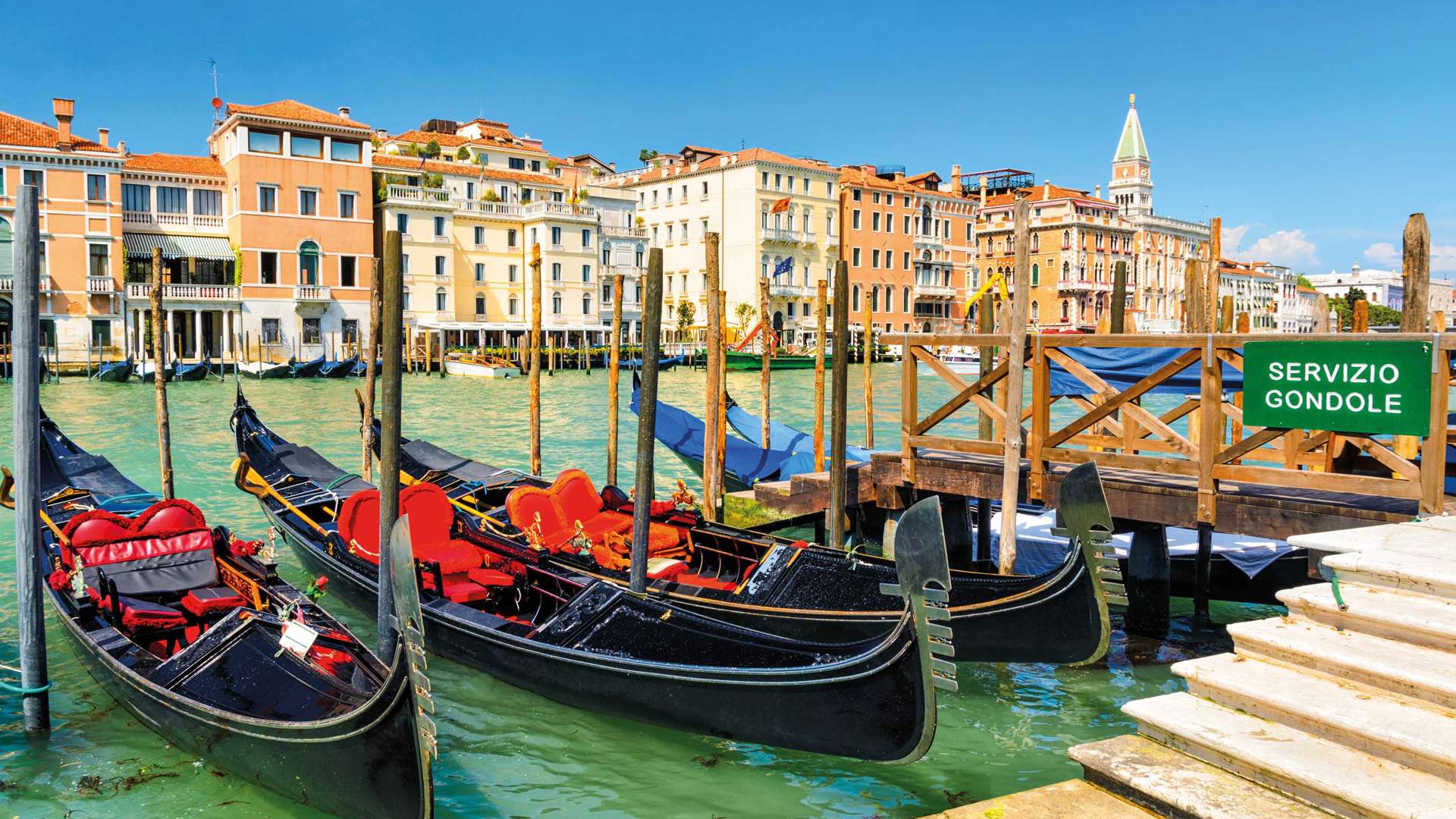 Gondolas On The Grand Canal, Venice, Italy