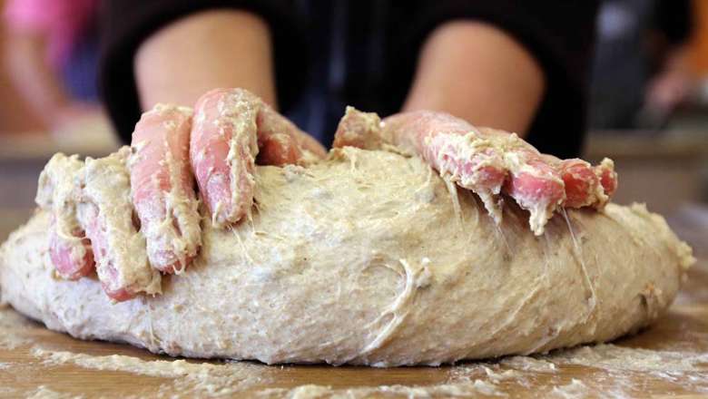 Bread dough being kneaded