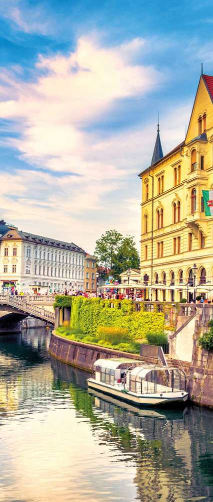 Ljubljanica River Canal in Ljubljana Old Town, Croatia