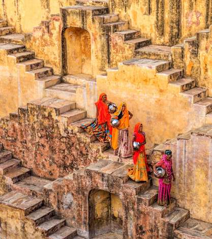 Indian Women Carrying Water From Stepwell, Jaipur, India