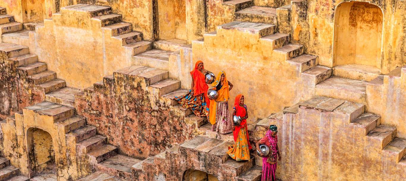 Indian Women Carrying Water From Stepwell, Jaipur, India