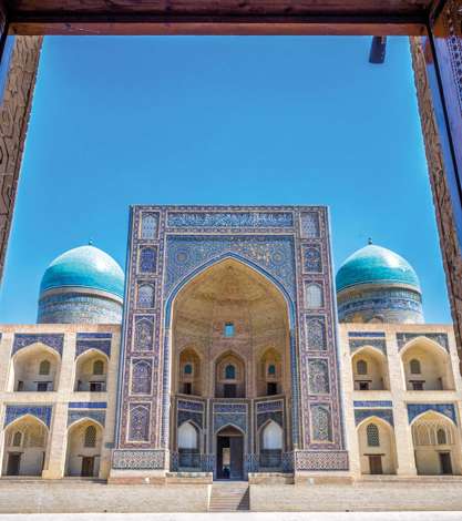 View To Mir I Arab Madrassa Thru The Old Wooden Carved Door, Bukhara, Uzbekistan 