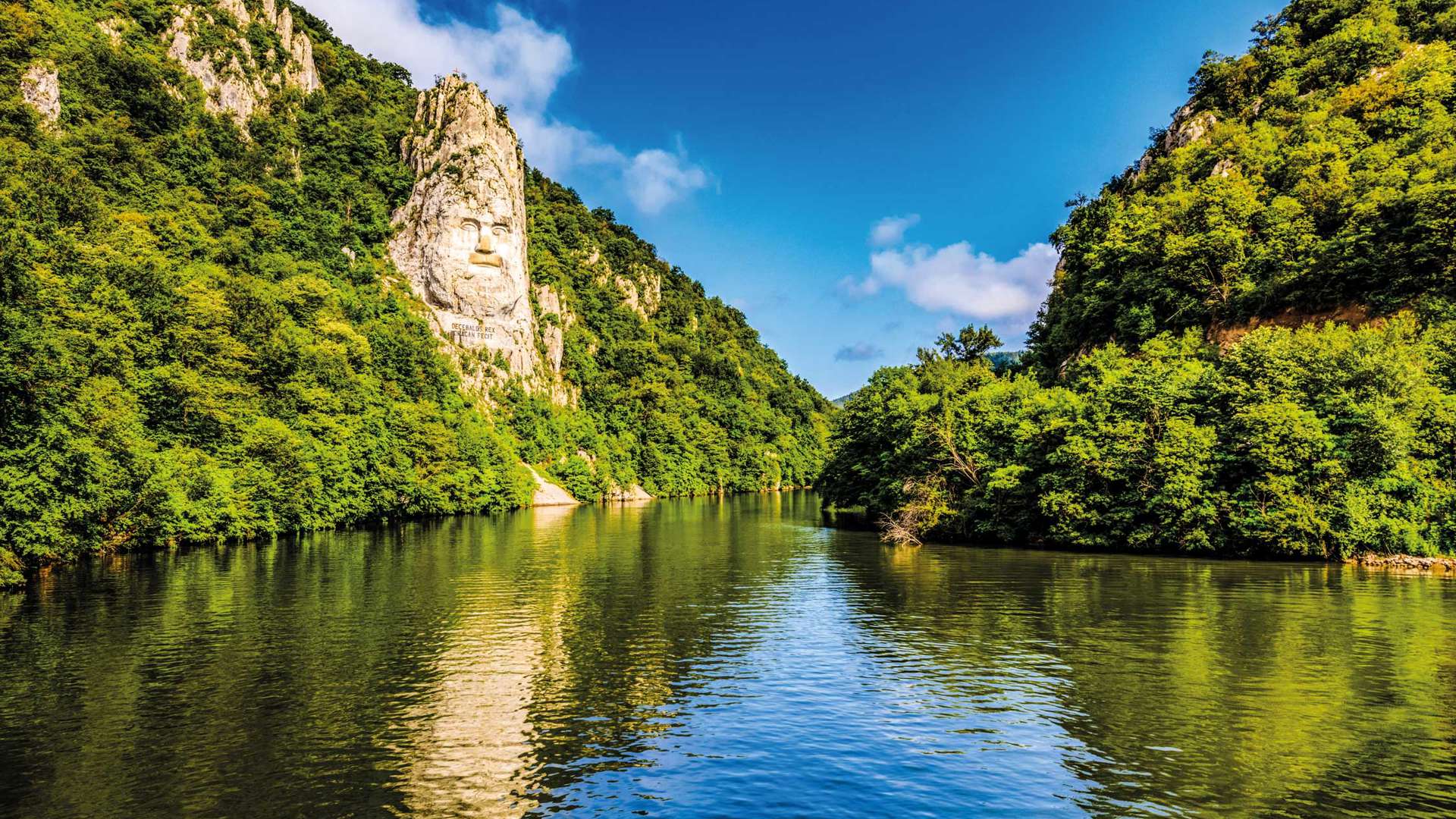 Decebal Head Sculpted In Rock, Danube Gorges Cazanele Dunarii, Romania