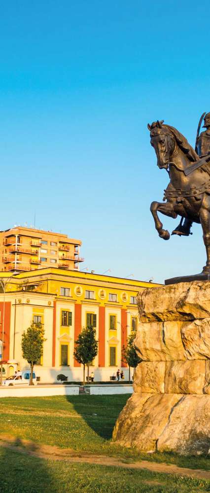 Skanderbeg Square With Skanderbeg Monument And The Et'hem Bey Mosque, Tirana, Albania