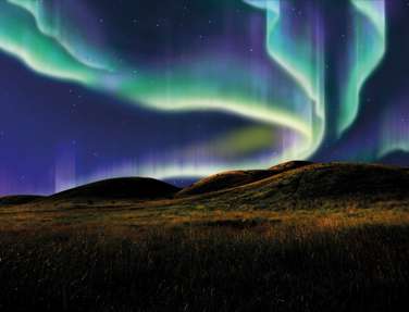 Northern Lights On The Silent Field Before Sun Rise