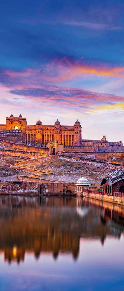 Amber Fort and Maota Lake at sunset,Jaipur, India