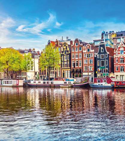  Dancing Houses Over River Amstel Landmark, Amsterdam, Netherlands