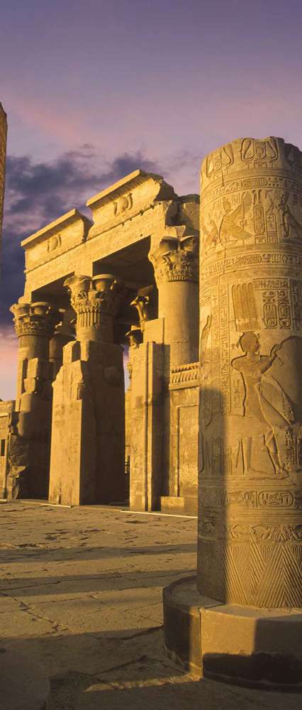 Kom Ombo Temple At Sunset on The Nile in Egypt 