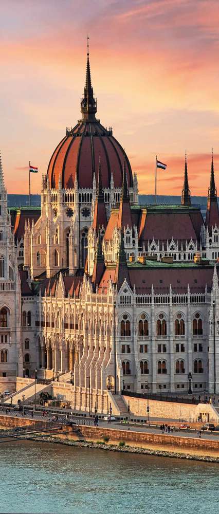 Parliament Building from River, Budapest, Hungary