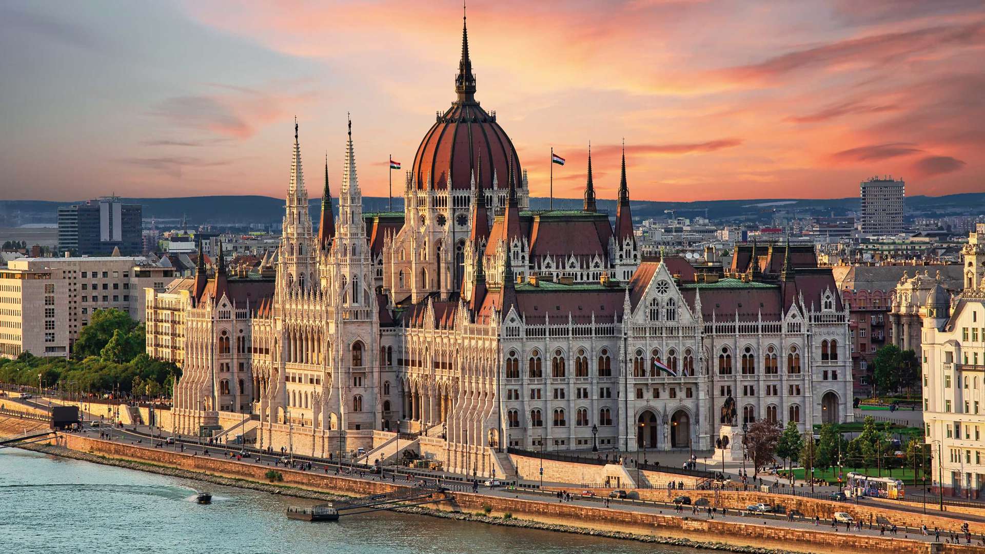 Parliament Building from River, Budapest, Hungary