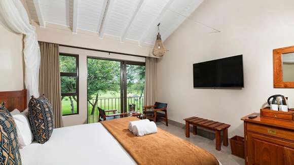 Hwange Safari Lodge, Hwange National Park, Zimbabwe, Bedroom window view