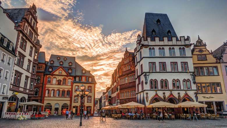 Historic House Facades in the Main Market ,Trier, Rhineland, Germany