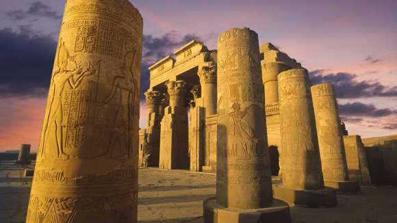 Kom Ombo Temple At Sunset On The Nile, Aswan, Egypt