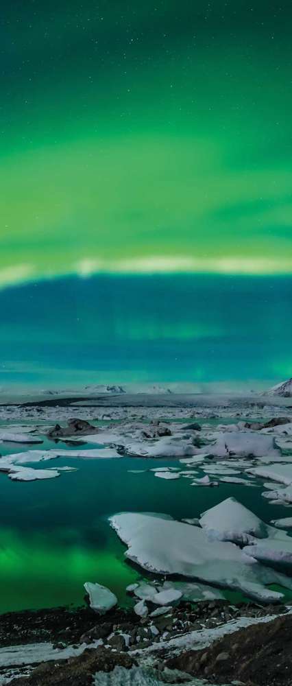 Spectacular Auroral Display Over The Glacier Lagoon, Jokulsarlon, Iceland