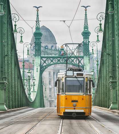 Cable Car on Liberty Bridge, Budapest, Hungary