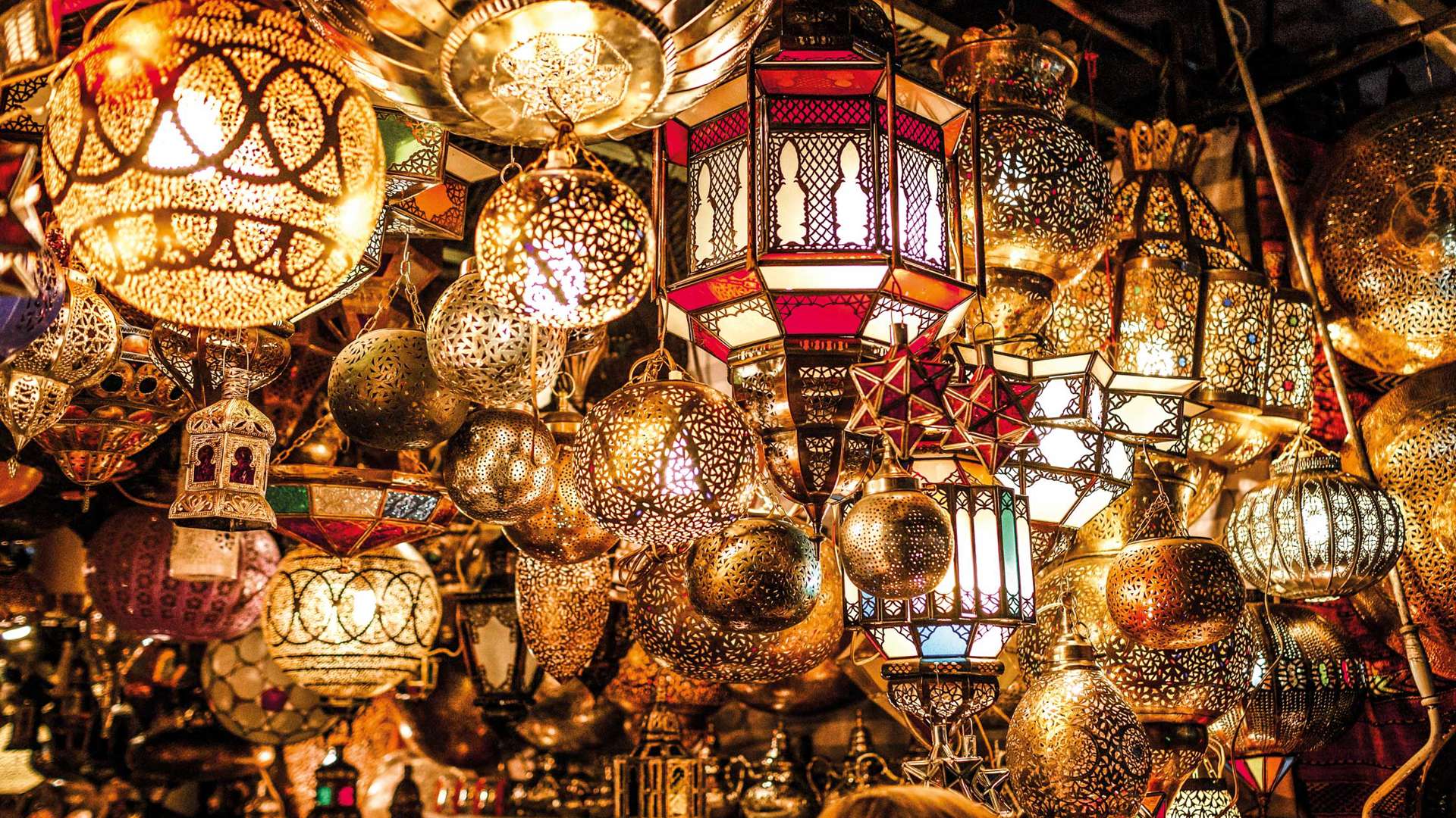 Lanterns And Lamps, hanging in the Market, Souks, Marakech, Morocco