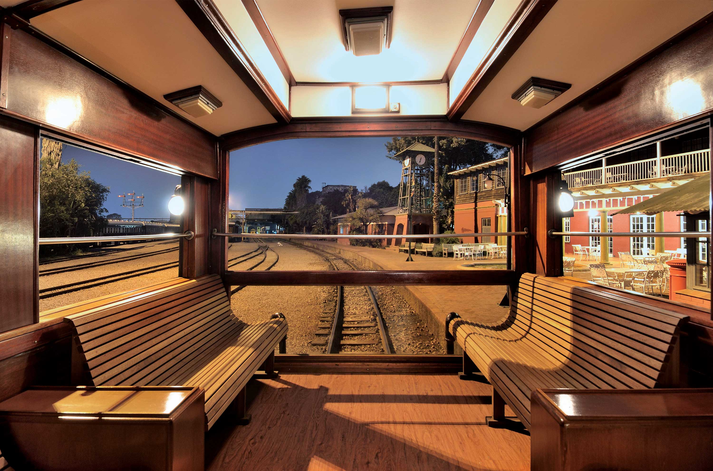 Rovos Rail Train, Balcony Carriage at Station