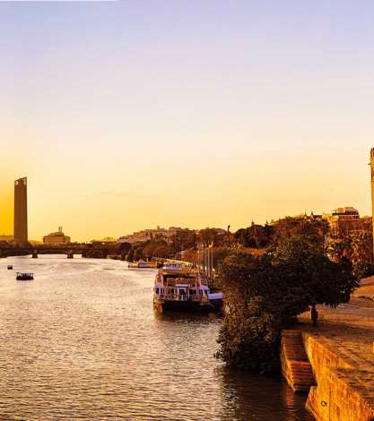 Torre Del Oro, Sunset Skyline, Sevilla, Andalusia, Spain